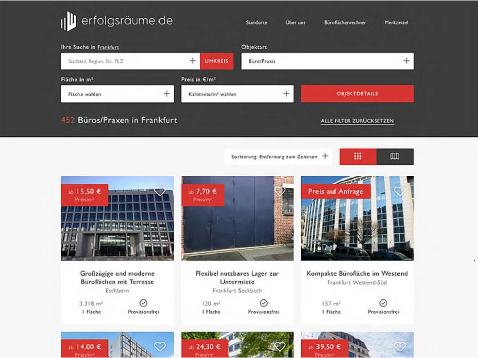 Screenshot vom Filter und den Ergebnissen