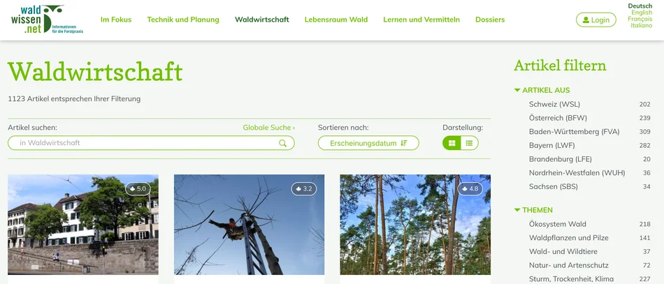 Screenshot der Suchfunktion