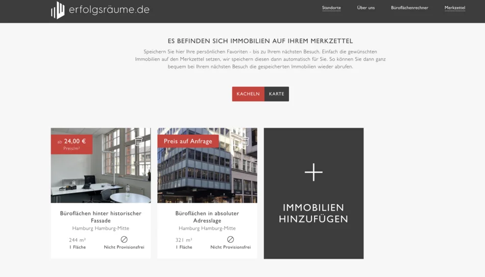Screenshot des Merklisten-Features